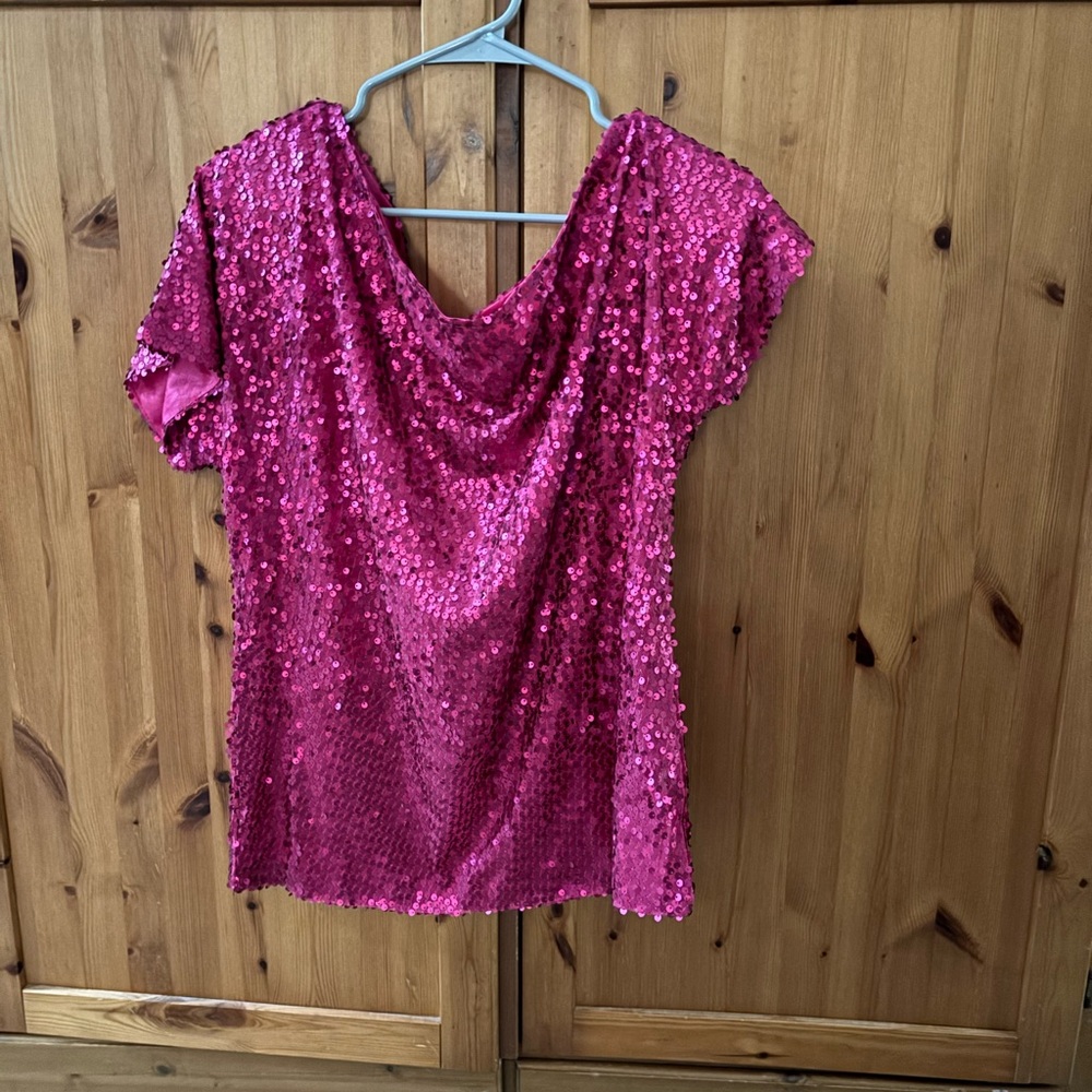 Pink Sequin Short Sleeve Top